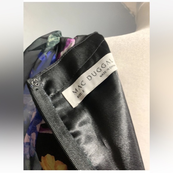 Mac Duggal Sz 2 Black Floral Print Chiffon Long Sleeve Maxi Dress - Picture 10 of 11